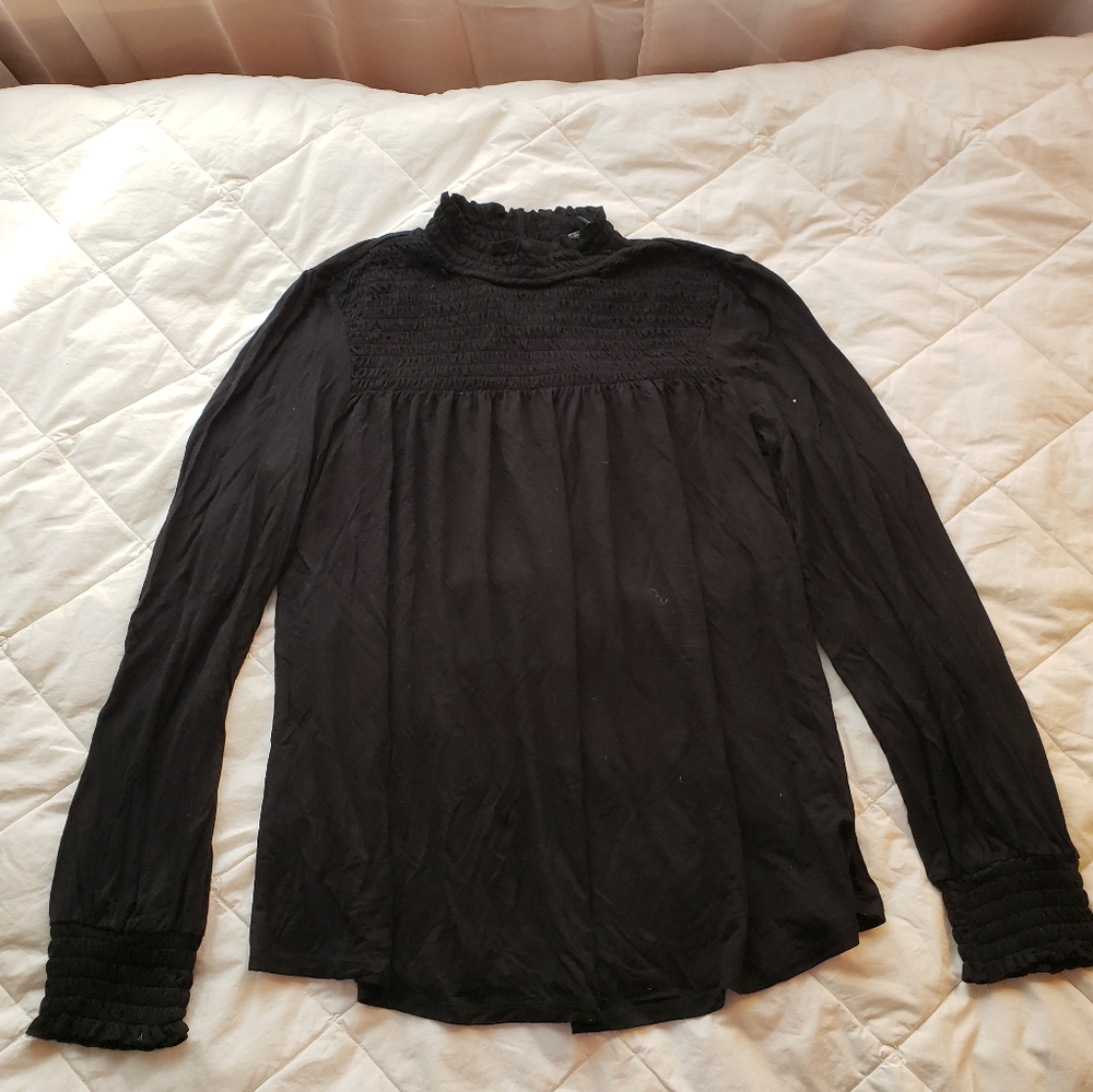 Black Smocked Turtleneck